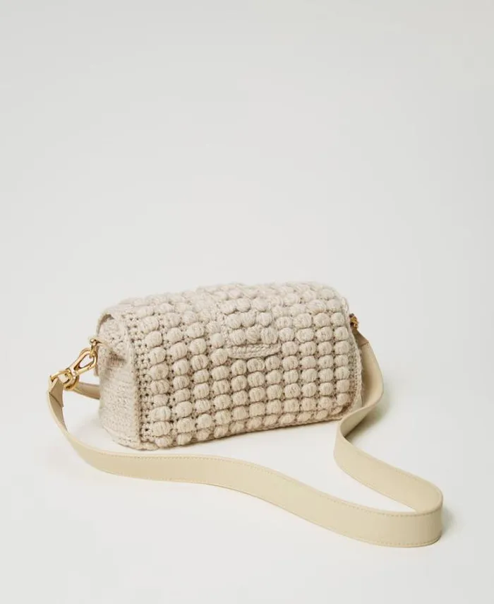 Twinset Shoulder Bags 039Amie039 Medium Tricot Shoulder Bag White Cream 8211 Bags