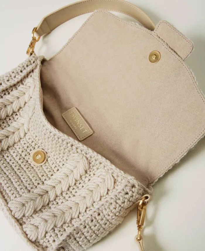 Twinset Shoulder Bags 039Amie039 Medium Tricot Shoulder Bag White Cream 8211 Bags