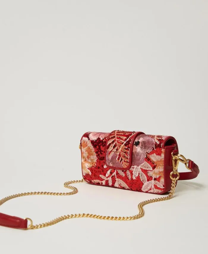 Twinset Shoulder Bags 039Amie039 Small Shoulder Bag With Embroidery Red Red Plum Macro Flowers 8211 Bags