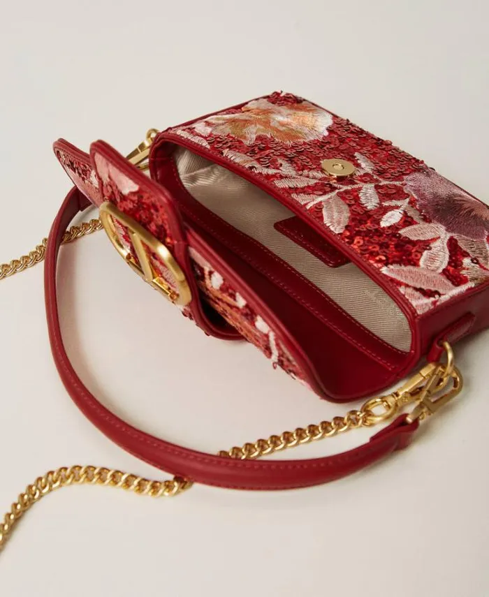 Twinset Shoulder Bags 039Amie039 Small Shoulder Bag With Embroidery Red Red Plum Macro Flowers 8211 Bags