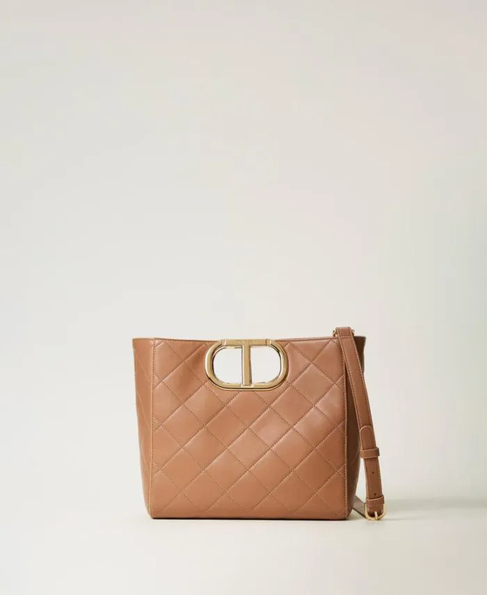 Twinset Shoulder Bags Lila Quilted Shopper Bag With Oval T Handle Chocolate Malt 8211 Bags