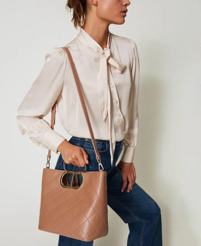 Twinset Shoulder Bags Lila Quilted Shopper Bag With Oval T Handle Chocolate Malt 8211 Bags