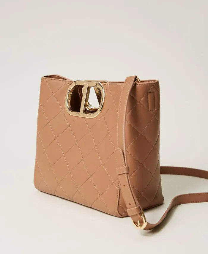 Twinset Shoulder Bags Lila Quilted Shopper Bag With Oval T Handle Chocolate Malt 8211 Bags