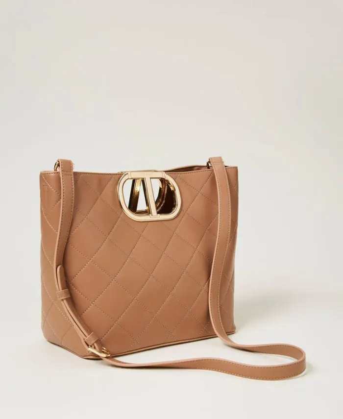 Twinset Shoulder Bags Lila Quilted Shopper Bag With Oval T Handle Chocolate Malt 8211 Bags