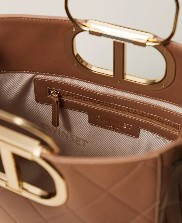 Twinset Shoulder Bags Lila Quilted Shopper Bag With Oval T Handle Chocolate Malt 8211 Bags