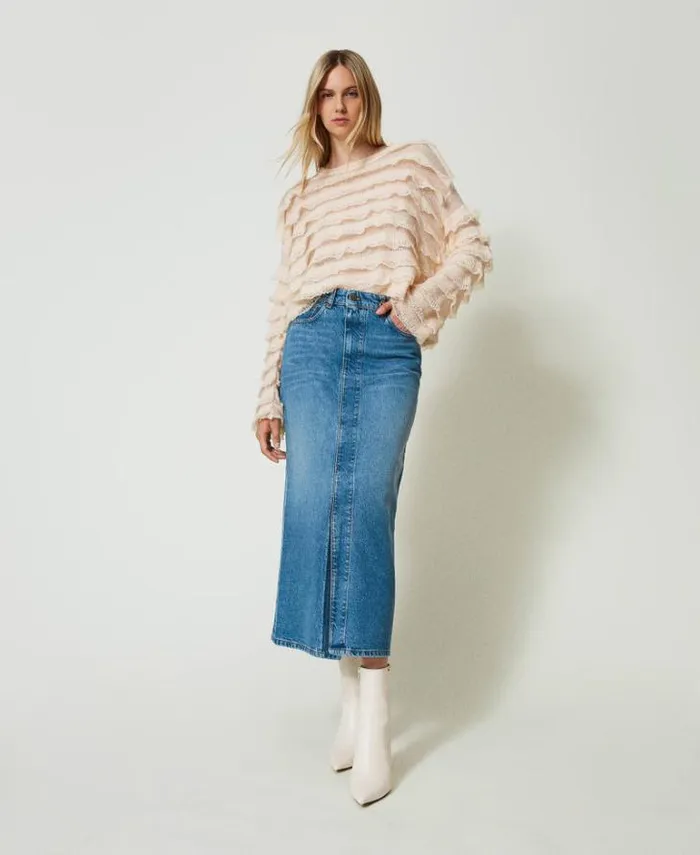 Twinset Skirts Denim Midi Skirt With Slit Denim 8211 Clothing