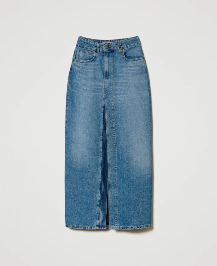 Twinset Skirts Denim Midi Skirt With Slit Denim 8211 Clothing