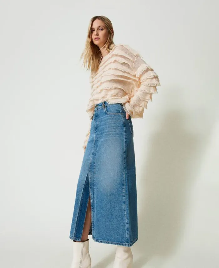 Twinset Skirts Denim Midi Skirt With Slit Denim 8211 Clothing