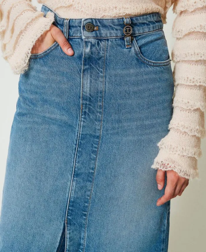 Twinset Skirts Denim Midi Skirt With Slit Denim 8211 Clothing