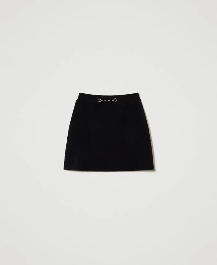 Twinset Skirts Knit Miniskirt With Jewel Appliqus Black 8211 Clothing
