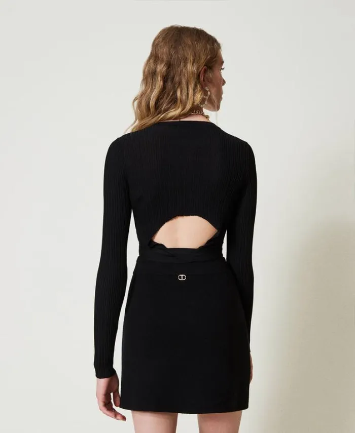 Twinset Skirts Knit Miniskirt With Jewel Appliqus Black 8211 Clothing