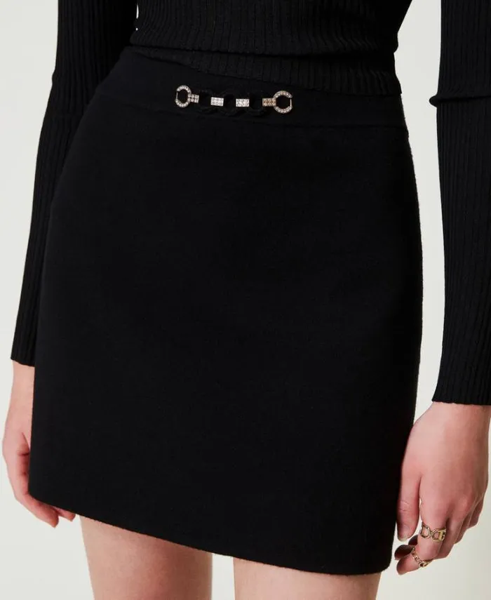 Twinset Skirts Knit Miniskirt With Jewel Appliqus Black 8211 Clothing