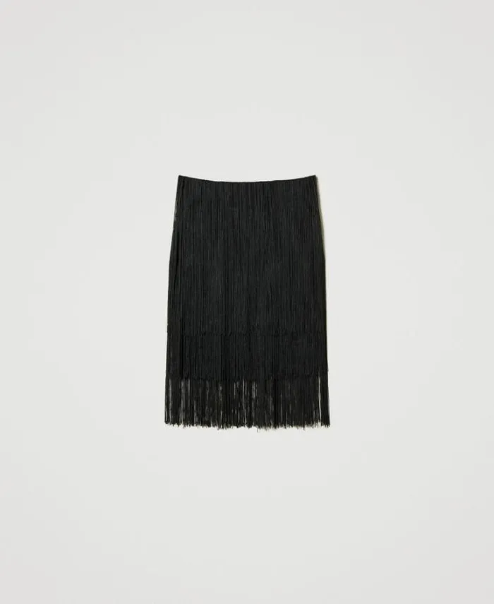 Twinset Skirts MYFO Miniskirt With Fringes Black 8211 Clothing