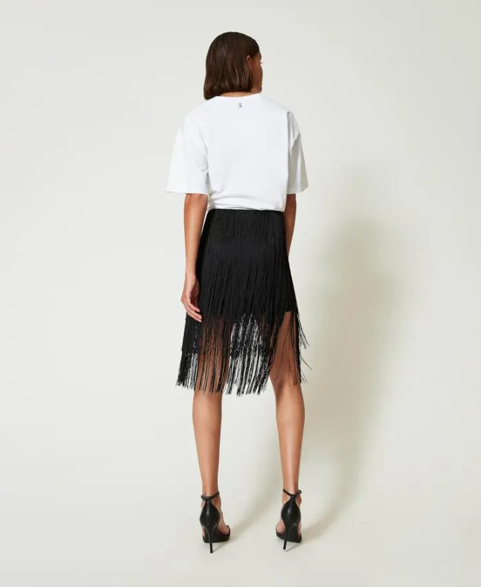 Twinset Skirts MYFO Miniskirt With Fringes Black 8211 Clothing