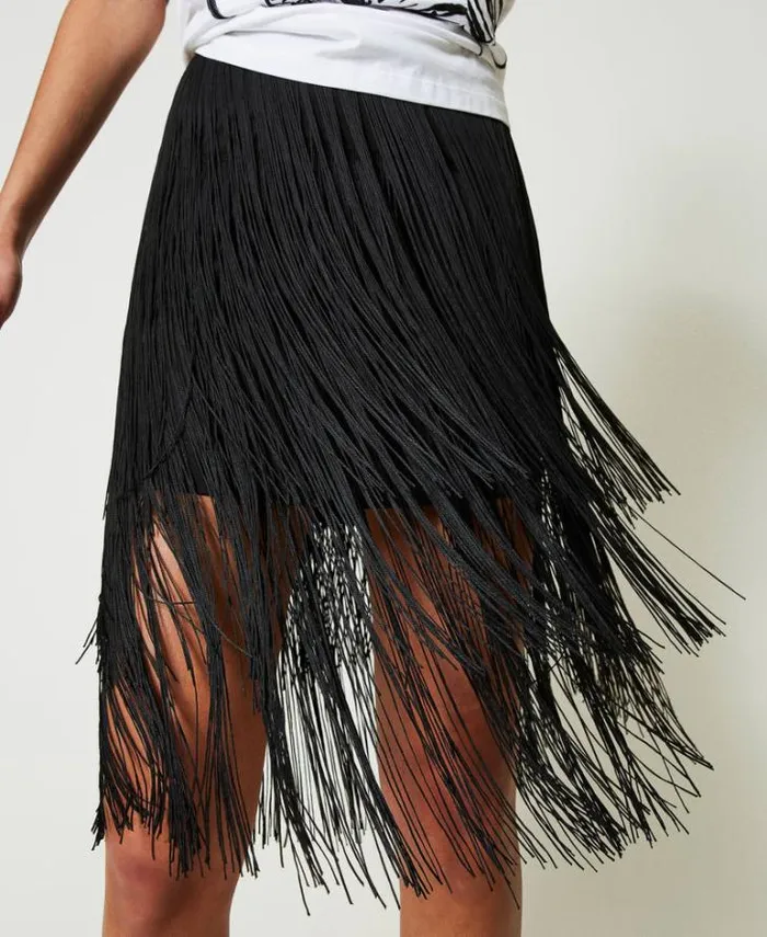 Twinset Skirts MYFO Miniskirt With Fringes Black 8211 Clothing