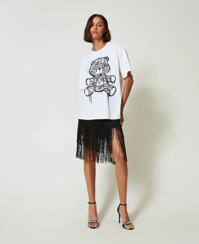 Twinset Skirts MYFO Miniskirt With Fringes Black 8211 Clothing