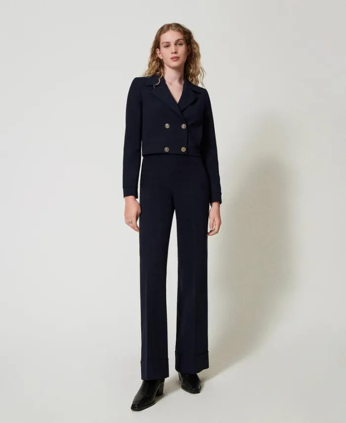 Twinset Straight Leg And Cigarette Trousers Crpe Cady High Waist Trousers Classic Blue 8211 Clothing Twinset Straight Leg And Cigarette Trousers Crpe Cady High Waist Trousers Classic Blue 8211 Clothing