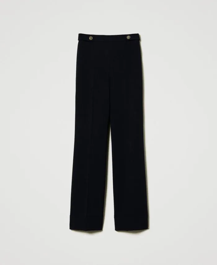 Twinset Straight Leg And Cigarette Trousers Crpe Cady High Waist Trousers Classic Blue 8211 Clothing