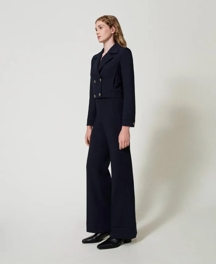 Twinset Straight Leg And Cigarette Trousers Crpe Cady High Waist Trousers Classic Blue 8211 Clothing