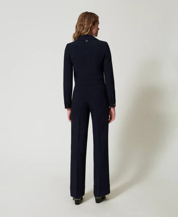 Twinset Straight Leg And Cigarette Trousers Crpe Cady High Waist Trousers Classic Blue 8211 Clothing