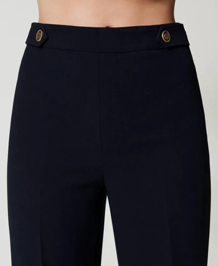 Twinset Straight Leg And Cigarette Trousers Crpe Cady High Waist Trousers Classic Blue 8211 Clothing