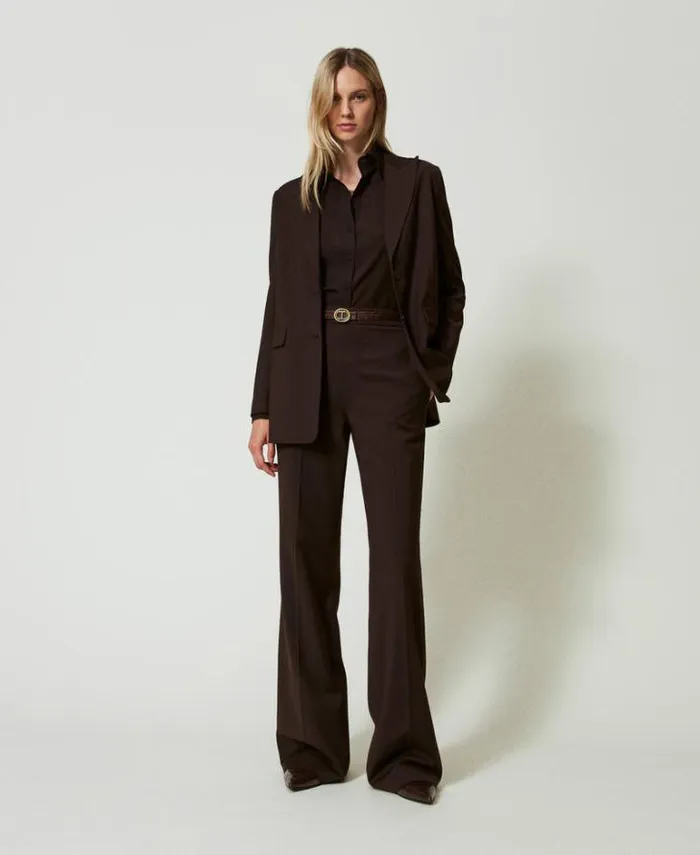 Twinset Straight Leg And Cigarette Trousers Stretch Wool High Waist Trousers Coffee Chocolate 8211 Clothing Twinset Straight Leg And Cigarette Trousers Stretch Wool High Waist Trousers Coffee Chocolate 8211 Clothing