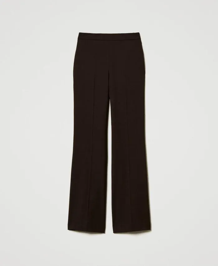 Twinset Straight Leg And Cigarette Trousers Stretch Wool High Waist Trousers Coffee Chocolate 8211 Clothing