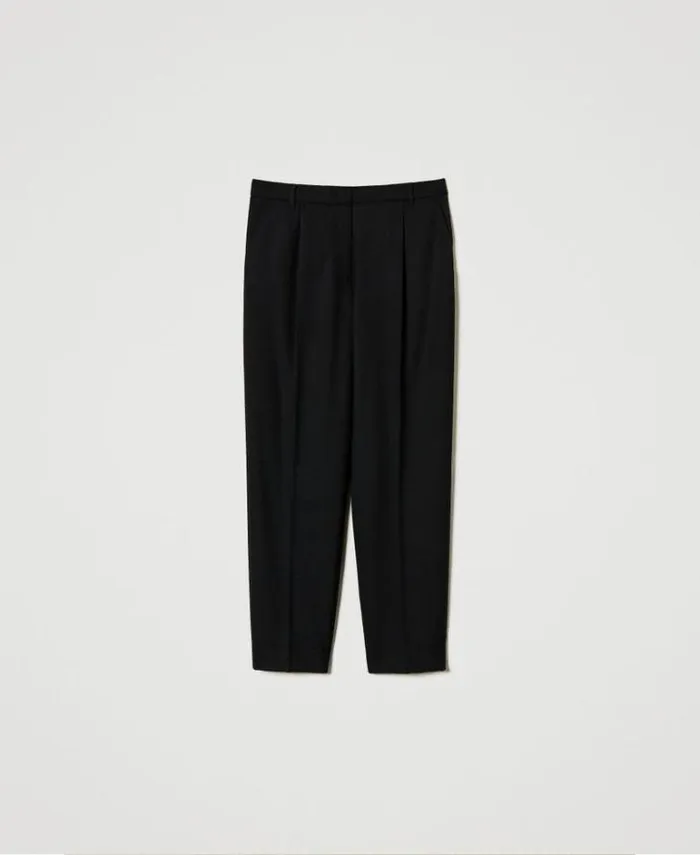 Twinset Straight Leg And Cigarette Trousers Wool Blend Serge Trousers Black 8211 Clothing