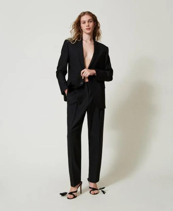 Twinset Straight Leg And Cigarette Trousers Wool Blend Serge Trousers Black 8211 Clothing