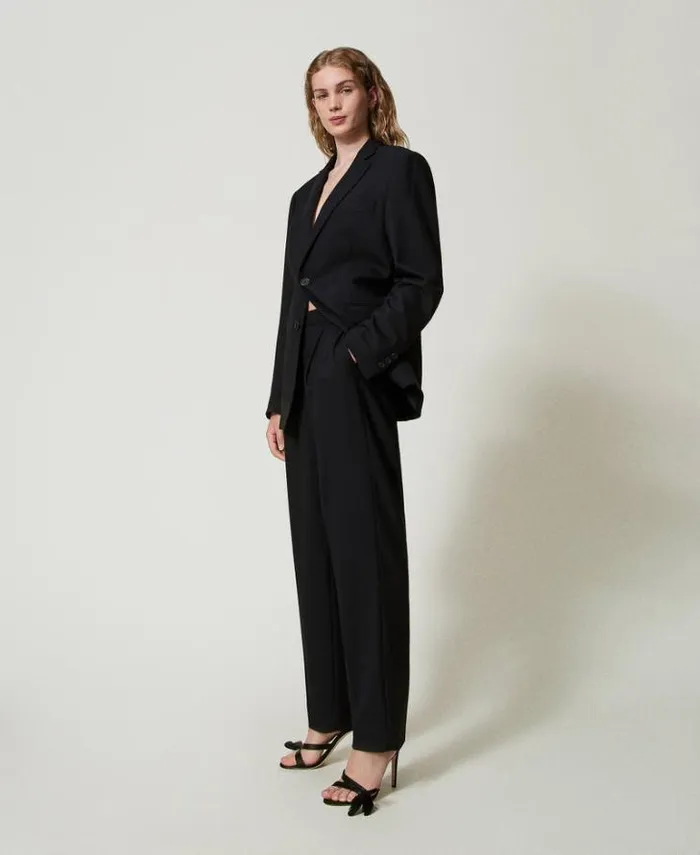 Twinset Straight Leg And Cigarette Trousers Wool Blend Serge Trousers Black 8211 Clothing