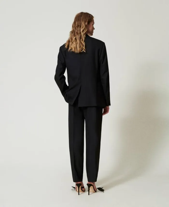 Twinset Straight Leg And Cigarette Trousers Wool Blend Serge Trousers Black 8211 Clothing