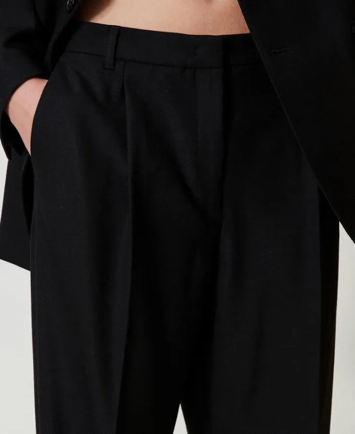 Twinset Straight Leg And Cigarette Trousers Wool Blend Serge Trousers Black 8211 Clothing