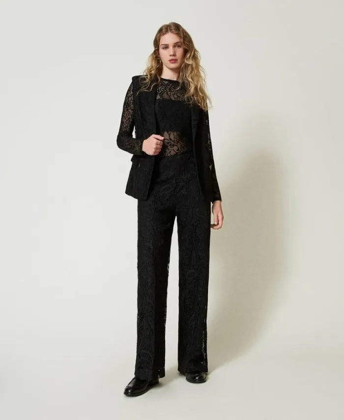 Twinset Suits And Sets Macram Lace Wide Leg Trousers Black 8211 Clothing