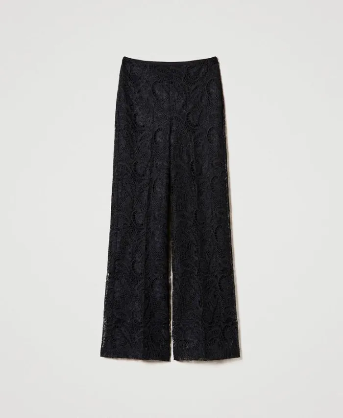 Twinset Suits And Sets Macram Lace Wide Leg Trousers Black 8211 Clothing