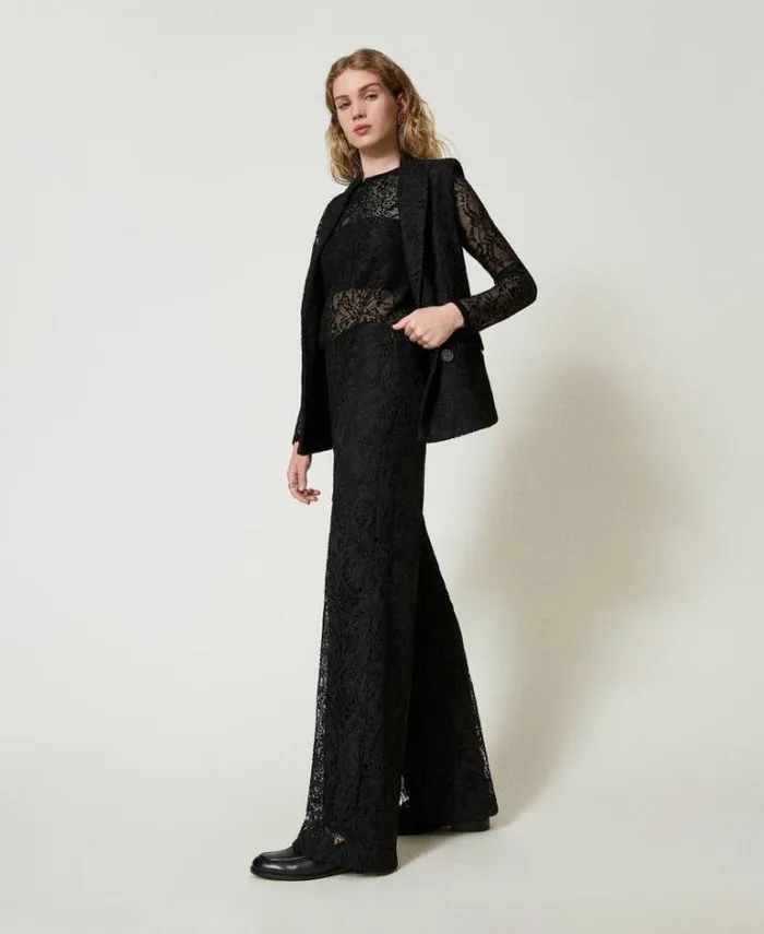 Twinset Suits And Sets Macram Lace Wide Leg Trousers Black 8211 Clothing
