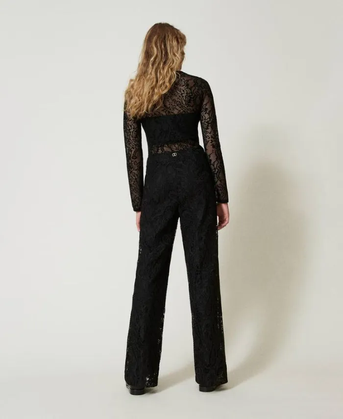 Twinset Suits And Sets Macram Lace Wide Leg Trousers Black 8211 Clothing