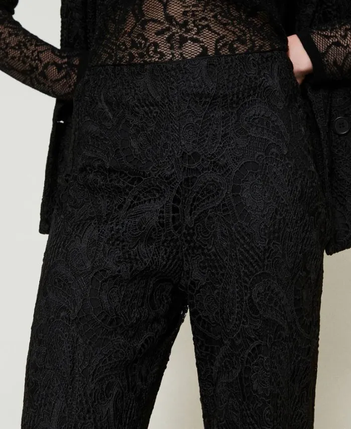 Twinset Suits And Sets Macram Lace Wide Leg Trousers Black 8211 Clothing