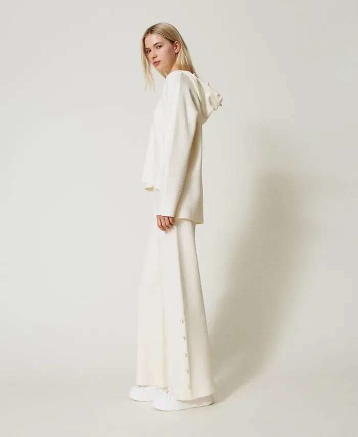 Twinset Suits And Sets Wide Leg Knit Trousers With Pearls Antique White 8211 Clothing