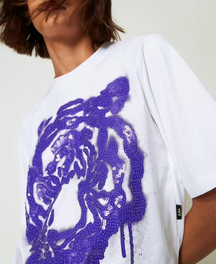 Twinset TShirts And Tops MYFO Boxy Tshirt With Print And Sequins Purple Tiger Print 8211 Clothing