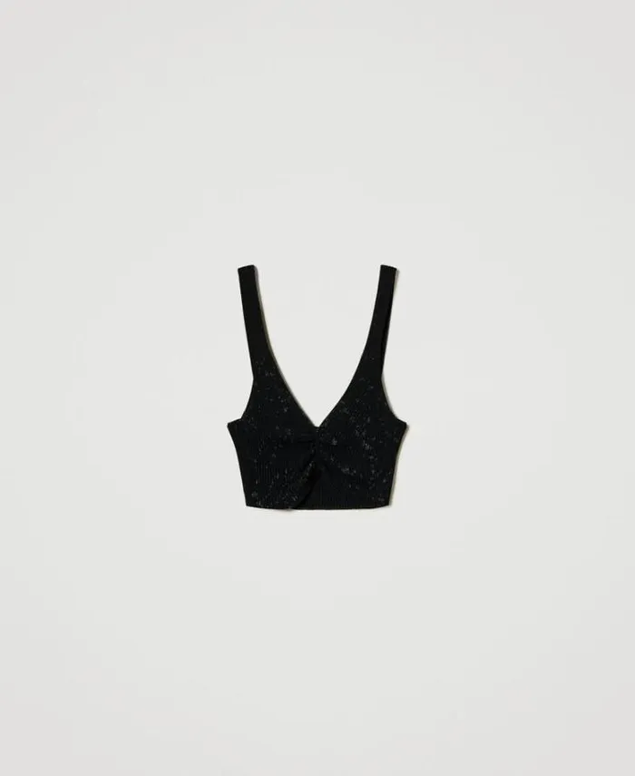 Twinset TShirts And Tops MYFO Knit Top With Glitter Print Black 8211 Clothing