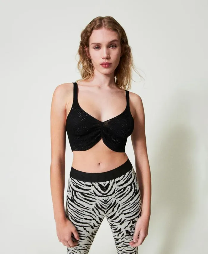 Twinset TShirts And Tops MYFO Knit Top With Glitter Print Black 8211 Clothing