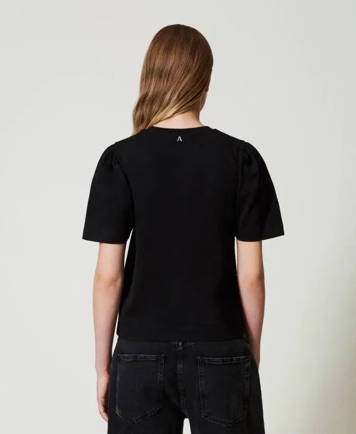 Twinset TShirts And Tops Tshirt With Bow Embroidery Black 8211 Clothing