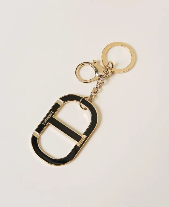 Twinset Wallets And Keyrings Keyring With Enamelled Oval T Black 8211 Accessories