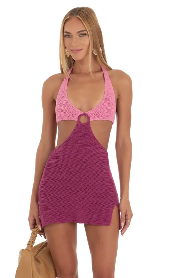 Two Toned Crochet Dress Pink Women LUCY IN THE SKY Mini Dresses Two Toned Crochet Dress Pink Women LUCY IN THE SKY Mini Dresses