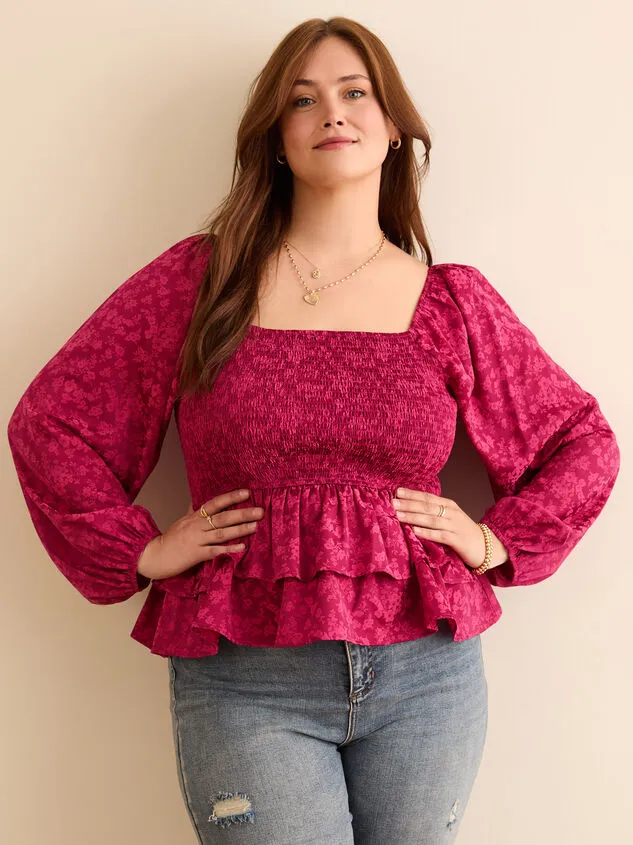Tyla Jacquard Babydoll Top Raspberry Women Altar039d State Tops
