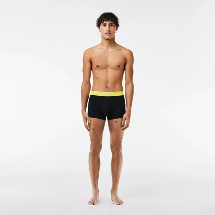 Underwear and Socks Men Lacoste Men039s 3Pack Constrast Waist Trunks Black Orange Yellow Orange Ilw