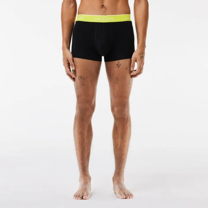 Underwear and Socks Men Lacoste Men039s 3Pack Constrast Waist Trunks Black Orange Yellow Orange Ilw
