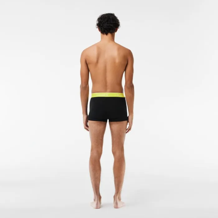 Underwear and Socks Men Lacoste Men039s 3Pack Constrast Waist Trunks Black Orange Yellow Orange Ilw