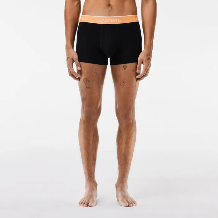 Underwear and Socks Men Lacoste Men039s 3Pack Constrast Waist Trunks Black Orange Yellow Orange Ilw