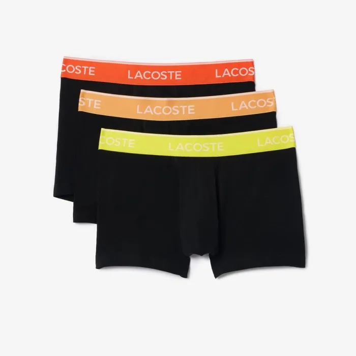 Underwear and Socks Men Lacoste Men039s 3Pack Constrast Waist Trunks Black Orange Yellow Orange Ilw